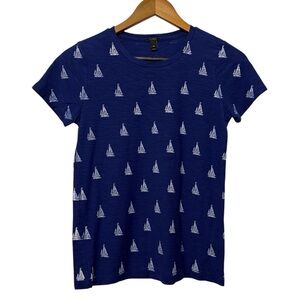 J.Crew Collector Tee Blue Sailboats Print Women’s Size XS Sailor Nautical Beachy